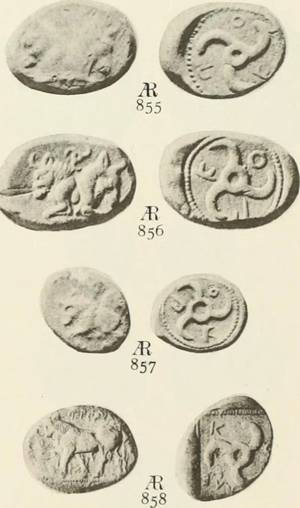 An illustration from Numismata graeca; Greek coin-types, classified for immediate identification, 1910, leaf 158