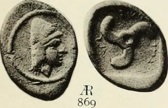 An illustration from Numismata graeca; Greek coin-types, classified for immediate identification, 1910, leaf 160