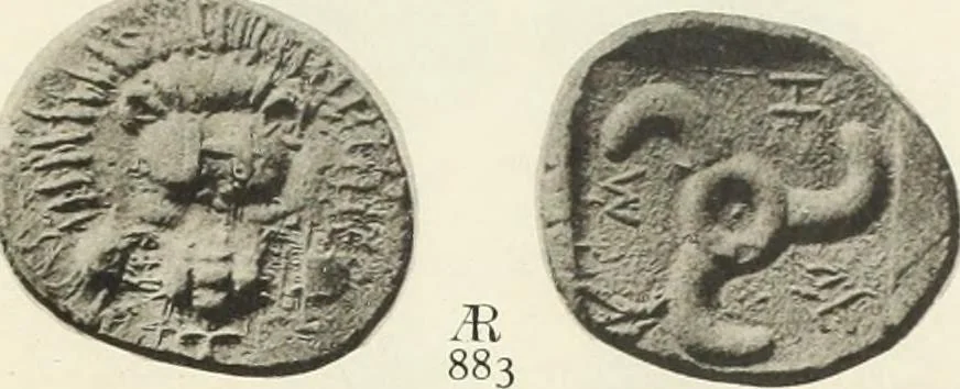 An illustration from Numismata graeca; Greek coin-types, classified for immediate identification, 1910, leaf 160