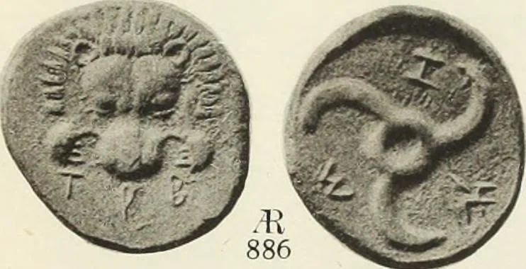 An illustration from Numismata graeca; Greek coin-types, classified for immediate identification, 1910, leaf 160