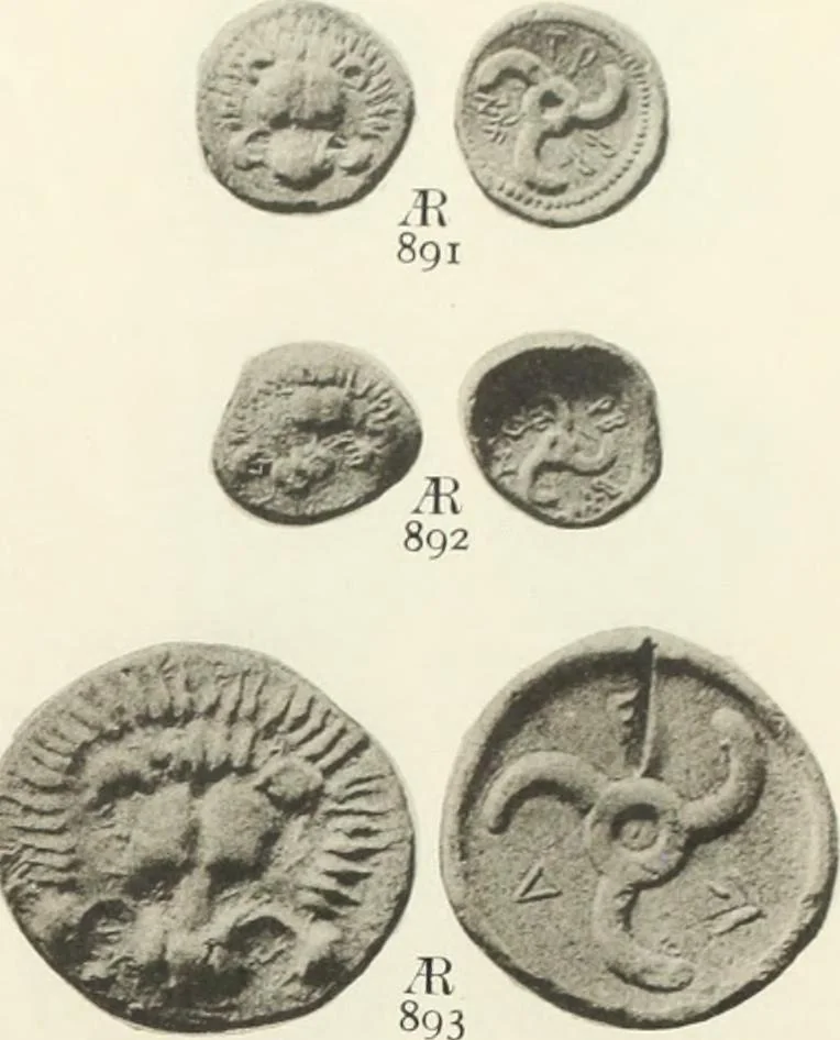 An illustration from Numismata graeca; Greek coin-types, classified for immediate identification, 1910, leaf 160