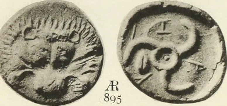 An illustration from Numismata graeca; Greek coin-types, classified for immediate identification, 1910, leaf 160