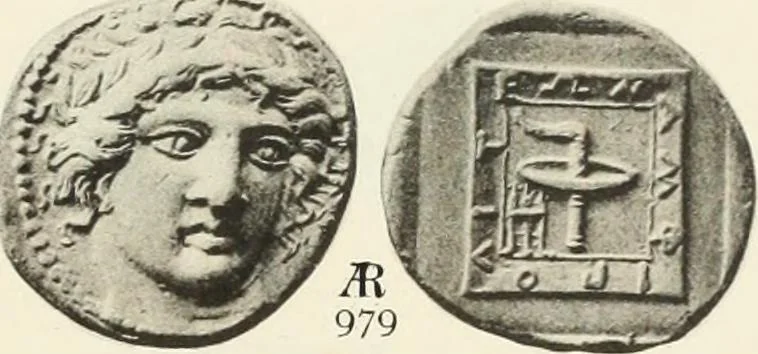 An illustration from Numismata graeca; Greek coin-types, classified for immediate identification, 1910, leaf 164