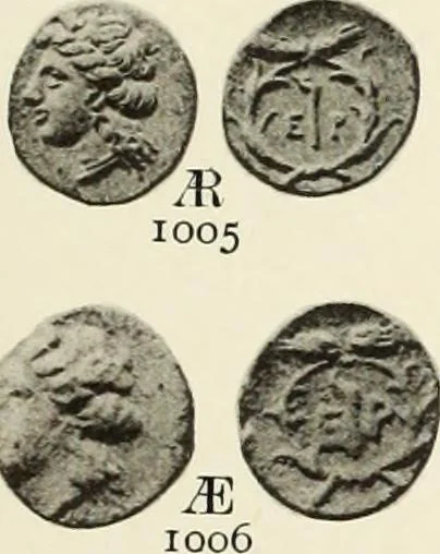 An illustration from Numismata graeca; Greek coin-types, classified for immediate identification, 1910, leaf 166