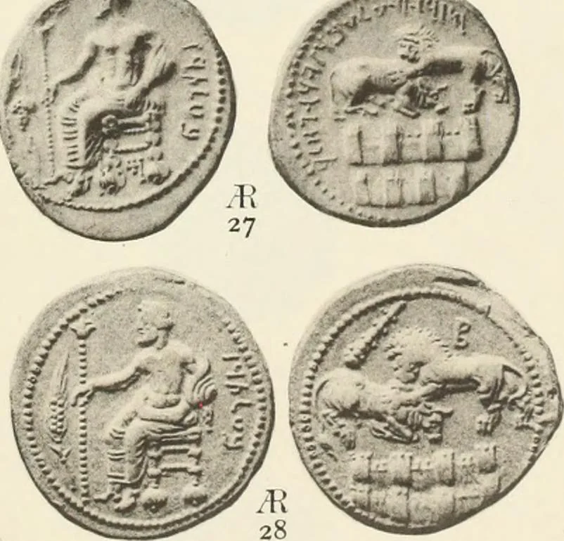 An illustration from Numismata graeca; Greek coin-types, classified for immediate identification, 1910, leaf 338