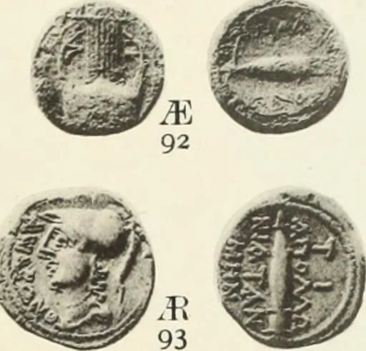 An illustration from Numismata graeca; Greek coin-types, classified for immediate identification, 1910, leaf 342