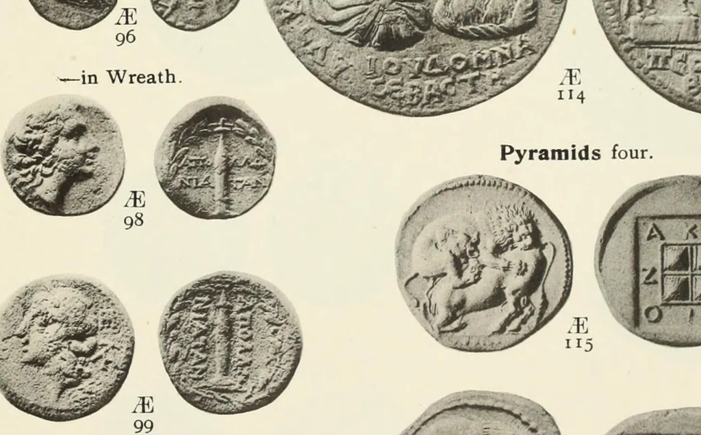 An illustration from Numismata graeca; Greek coin-types, classified for immediate identification, 1910, leaf 342