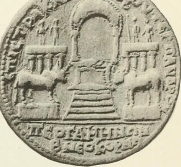 An illustration from Numismata graeca; Greek coin-types, classified for immediate identification, 1910, leaf 342
