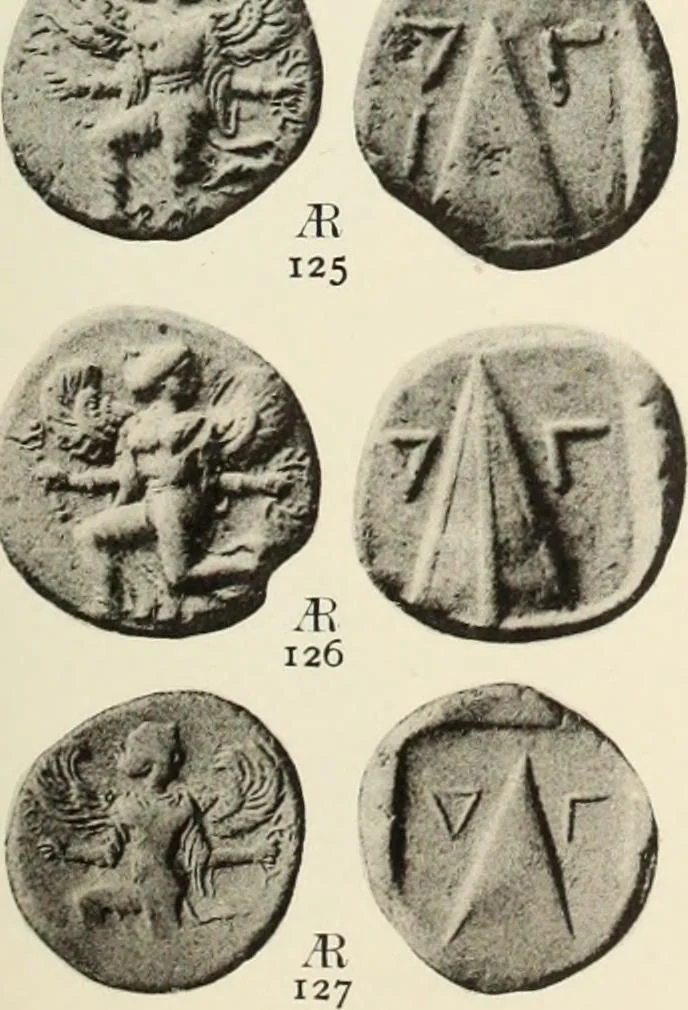An illustration from Numismata graeca; Greek coin-types, classified for immediate identification, 1910, leaf 344