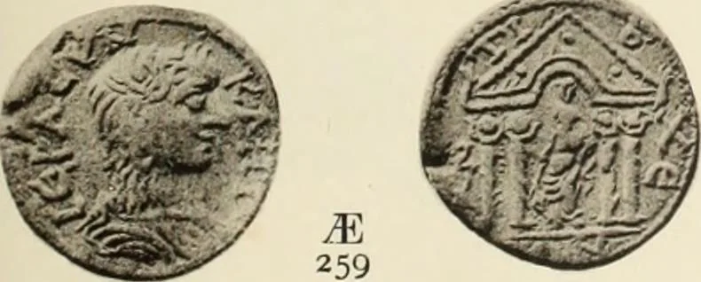 An illustration from Numismata graeca; Greek coin-types, classified for immediate identification, 1910, leaf 348