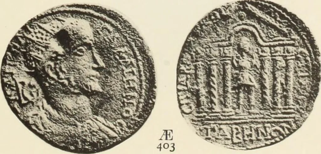 An illustration from Numismata graeca; Greek coin-types, classified for immediate identification, 1910, leaf 354