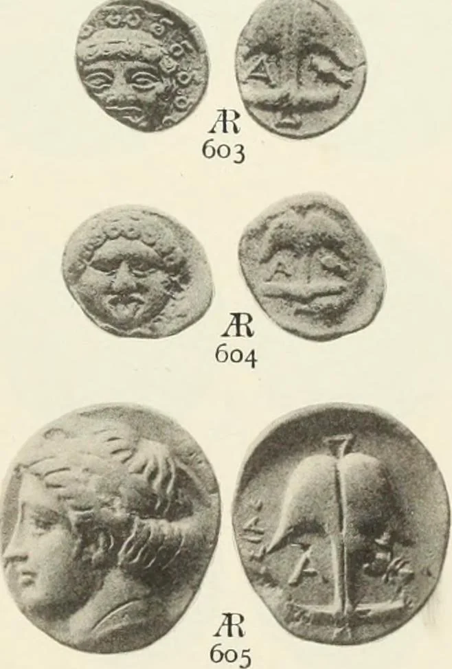 An illustration from Numismata graeca; Greek coin-types, classified for immediate identification, 1910, leaf 364