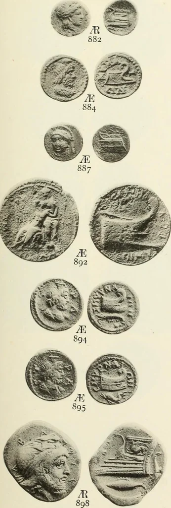 An illustration from Numismata graeca; Greek coin-types, classified for immediate identification, 1910, leaf 374