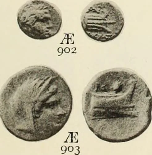 An illustration from Numismata graeca; Greek coin-types, classified for immediate identification, 1910, leaf 374