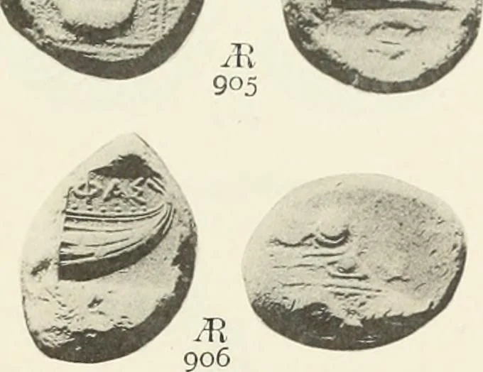 An illustration from Numismata graeca; Greek coin-types, classified for immediate identification, 1910, leaf 374