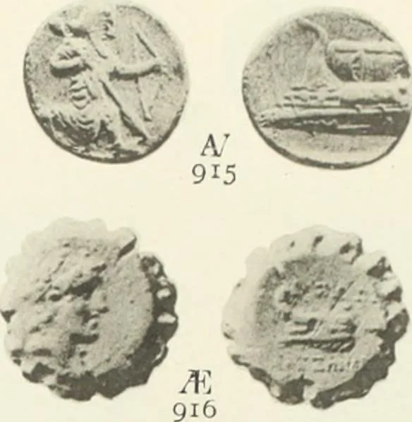 An illustration from Numismata graeca; Greek coin-types, classified for immediate identification, 1910, leaf 374