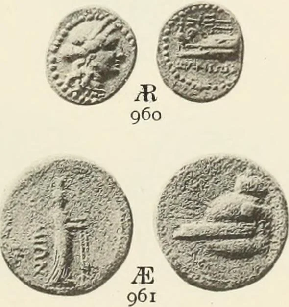 An illustration from Numismata graeca; Greek coin-types, classified for immediate identification, 1910, leaf 376