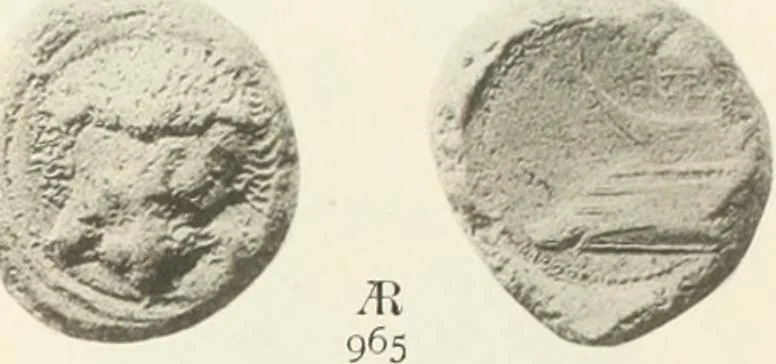 An illustration from Numismata graeca; Greek coin-types, classified for immediate identification, 1910, leaf 376
