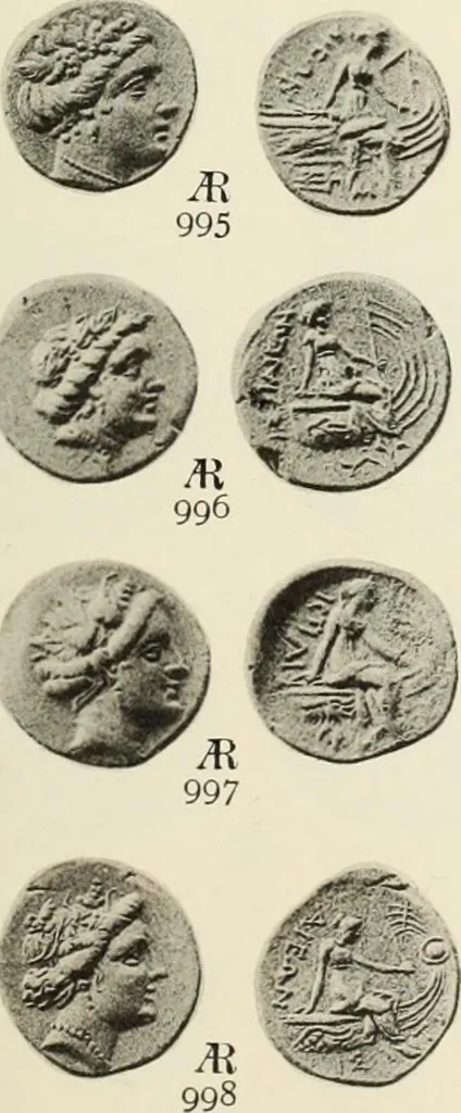 An illustration from Numismata graeca; Greek coin-types, classified for immediate identification, 1910, leaf 378
