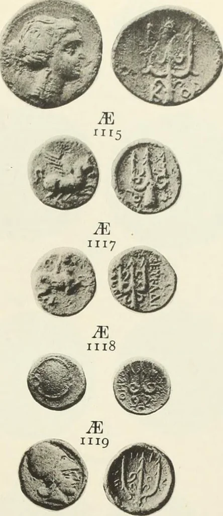 An illustration from Numismata graeca; Greek coin-types, classified for immediate identification, 1910, leaf 380