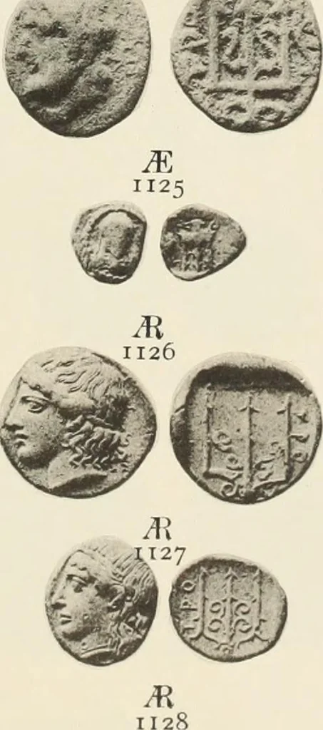 An illustration from Numismata graeca; Greek coin-types, classified for immediate identification, 1910, leaf 380