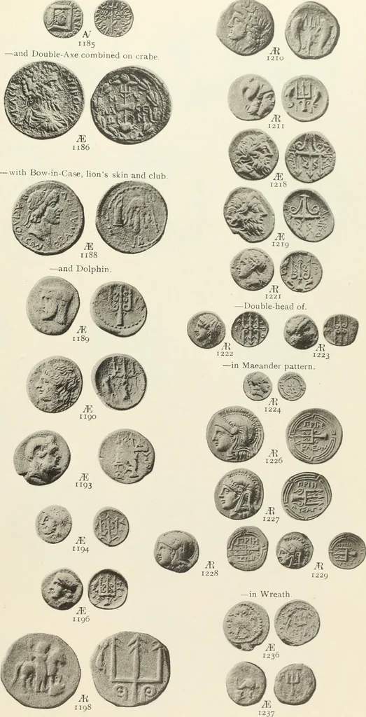 An illustration from Numismata graeca; Greek coin-types, classified for immediate identification, 1910, leaf 382
