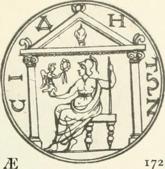 An illustration from Numismata graeca; Greek coin-types, classified for immediate identification, 1910, leaf 384