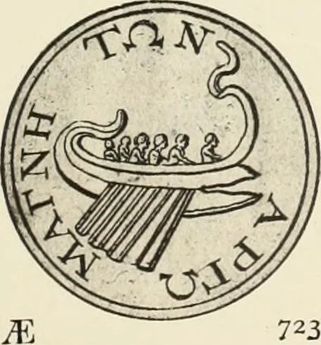 An illustration from Numismata graeca; Greek coin-types, classified for immediate identification, 1910, leaf 386