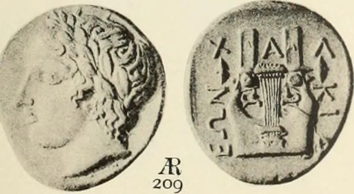 An illustration from Numismata graeca; Greek coin-types, classified for immediate identification, 1910, leaf 548