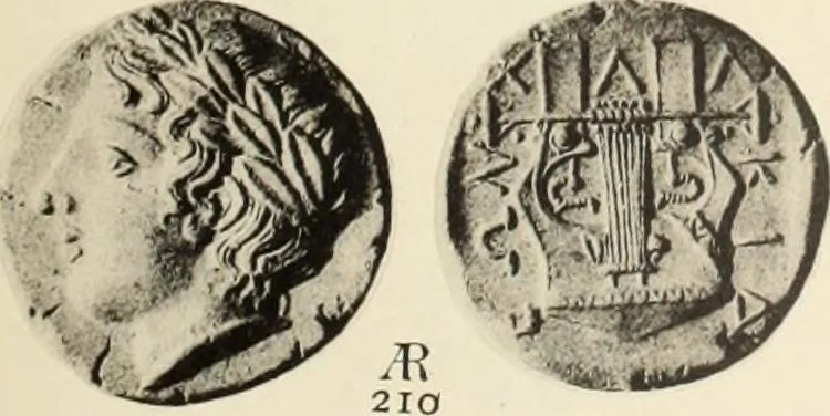 An illustration from Numismata graeca; Greek coin-types, classified for immediate identification, 1910, leaf 548