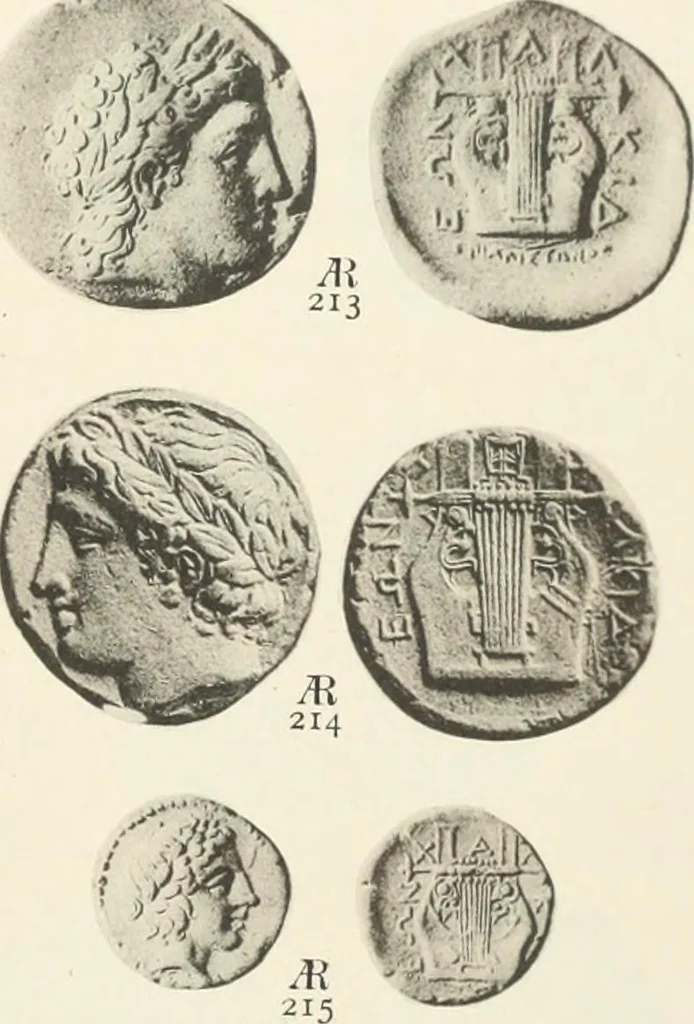 An illustration from Numismata graeca; Greek coin-types, classified for immediate identification, 1910, leaf 548