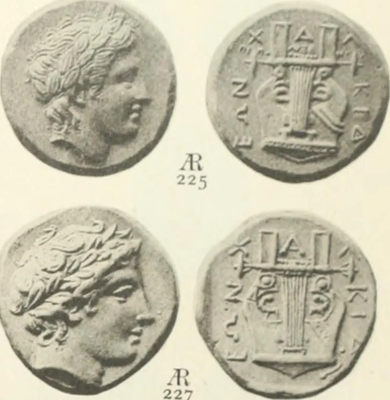 An illustration from Numismata graeca; Greek coin-types, classified for immediate identification, 1910, leaf 548
