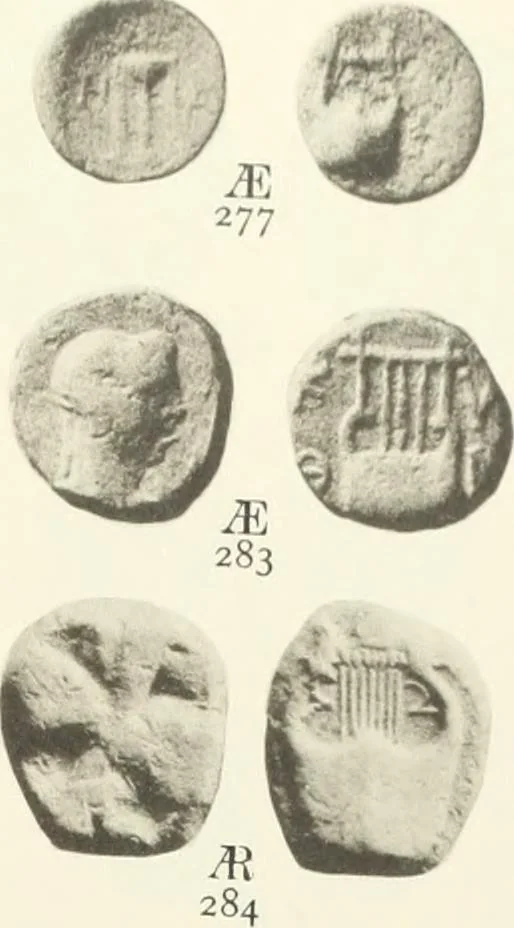 An illustration from Numismata graeca; Greek coin-types, classified for immediate identification, 1910, leaf 550