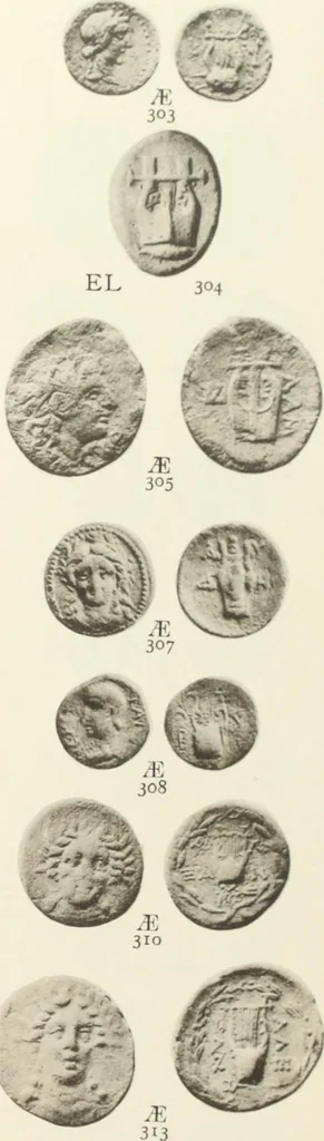 An illustration from Numismata graeca; Greek coin-types, classified for immediate identification, 1910, leaf 550