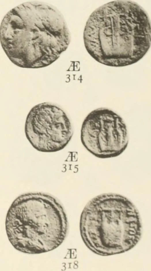 An illustration from Numismata graeca; Greek coin-types, classified for immediate identification, 1910, leaf 550