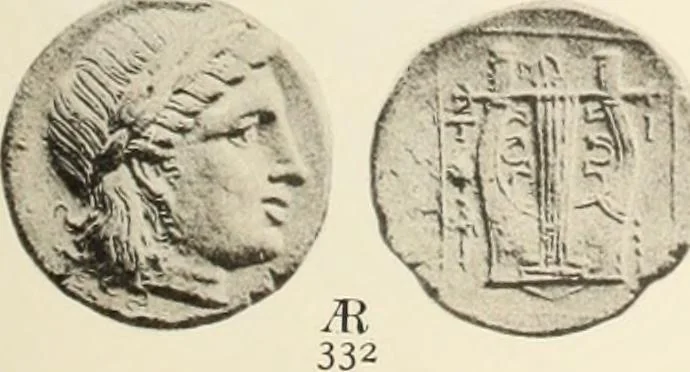 An illustration from Numismata graeca; Greek coin-types, classified for immediate identification, 1910, leaf 552