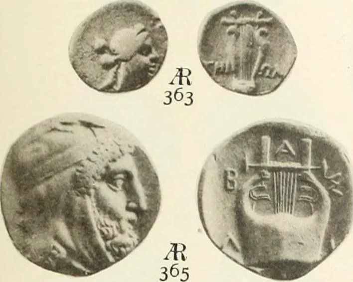 An illustration from Numismata graeca; Greek coin-types, classified for immediate identification, 1910, leaf 554