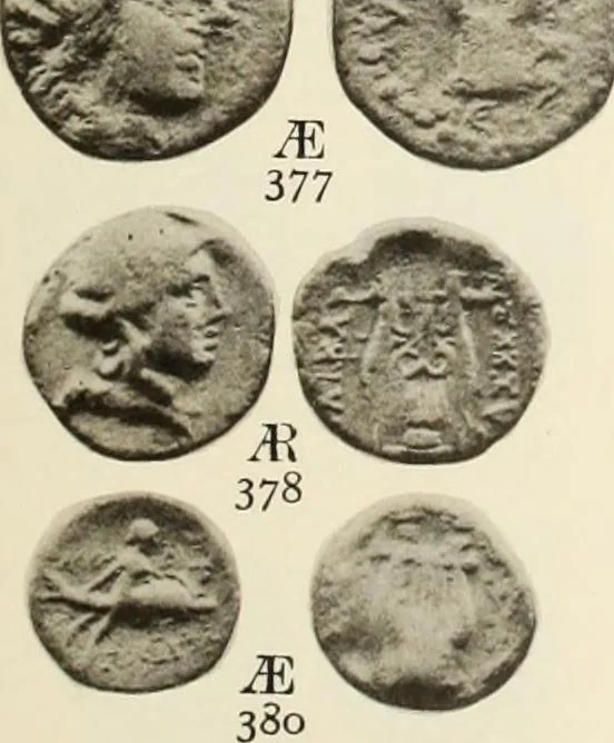 An illustration from Numismata graeca; Greek coin-types, classified for immediate identification, 1910, leaf 554