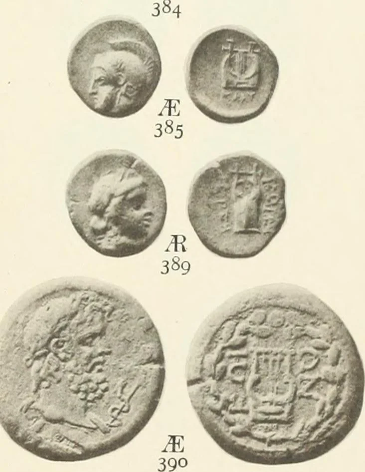 An illustration from Numismata graeca; Greek coin-types, classified for immediate identification, 1910, leaf 554