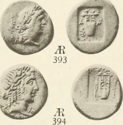 An illustration from Numismata graeca; Greek coin-types, classified for immediate identification, 1910, leaf 554