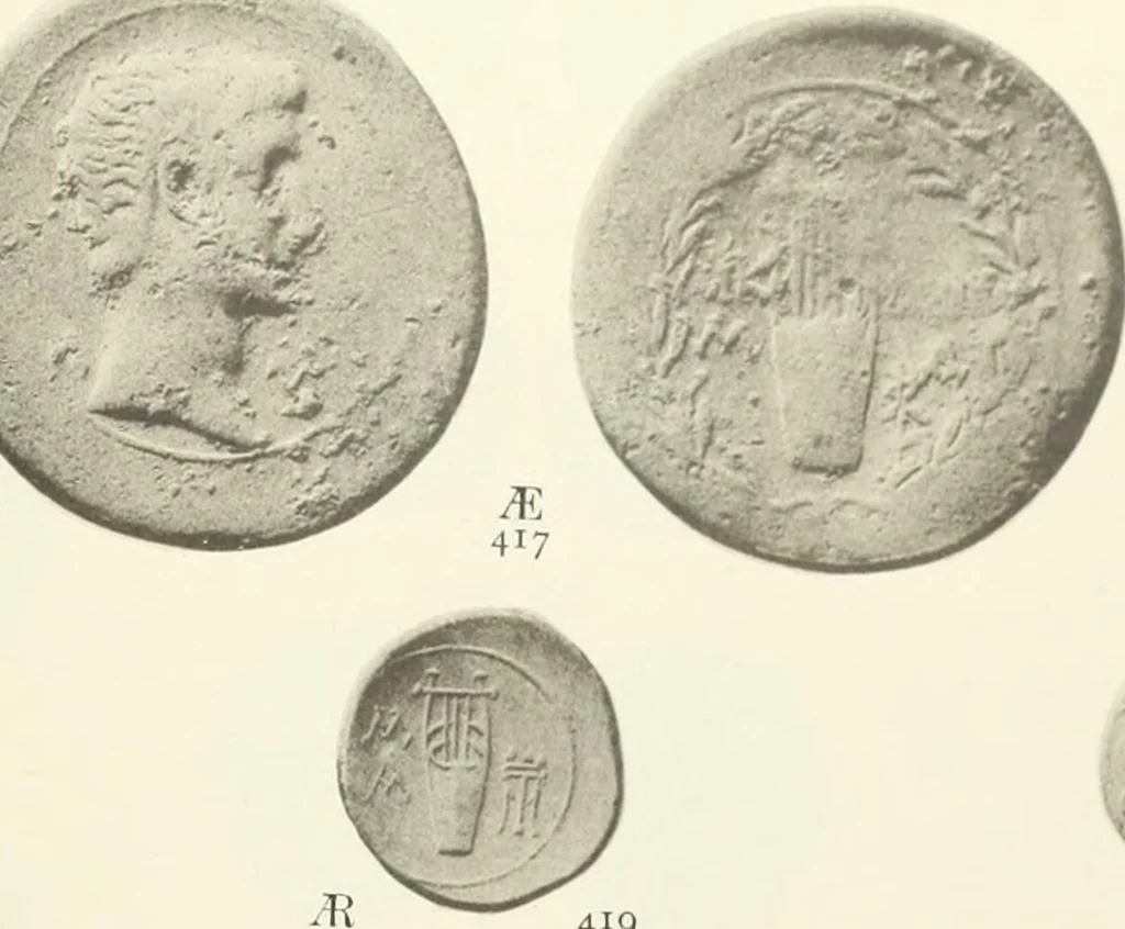 An illustration from Numismata graeca; Greek coin-types, classified for immediate identification, 1910, leaf 556