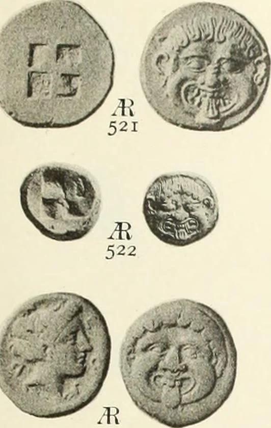 An illustration from Numismata graeca; Greek coin-types, classified for immediate identification, 1910, leaf 560