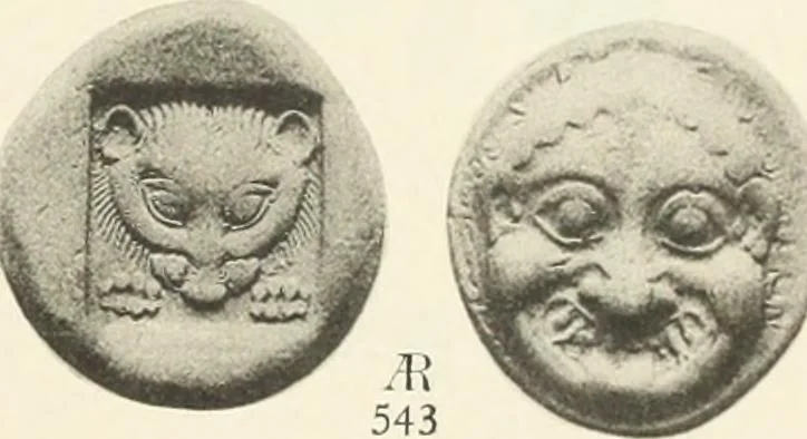 An illustration from Numismata graeca; Greek coin-types, classified for immediate identification, 1910, leaf 560