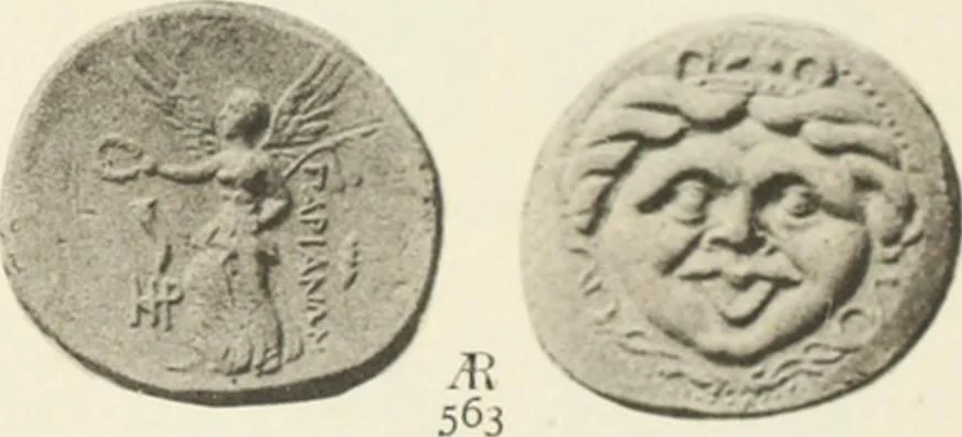 An illustration from Numismata graeca; Greek coin-types, classified for immediate identification, 1910, leaf 560