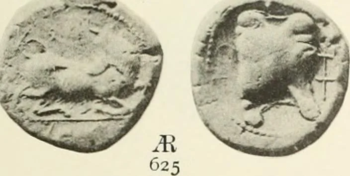 An illustration from Numismata graeca; Greek coin-types, classified for immediate identification, 1910, leaf 564