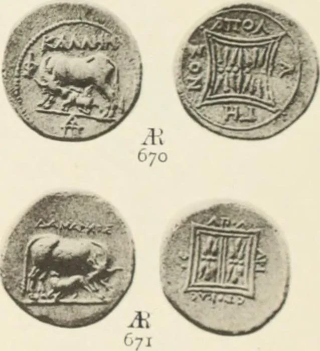 An illustration from Numismata graeca; Greek coin-types, classified for immediate identification, 1910, leaf 564
