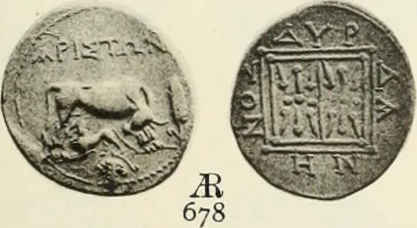 An illustration from Numismata graeca; Greek coin-types, classified for immediate identification, 1910, leaf 566