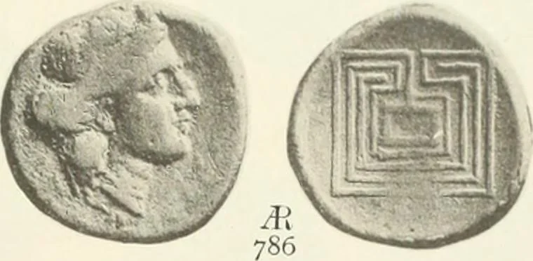 An illustration from Numismata graeca; Greek coin-types, classified for immediate identification, 1910, leaf 570