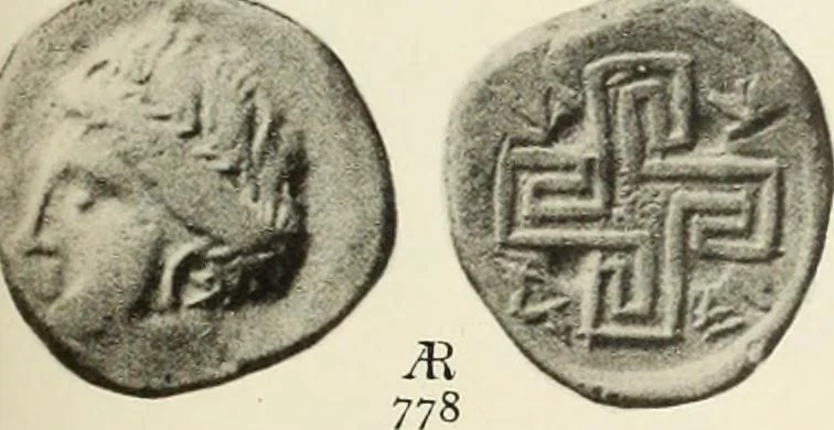 An illustration from Numismata graeca; Greek coin-types, classified for immediate identification, 1910, leaf 570
