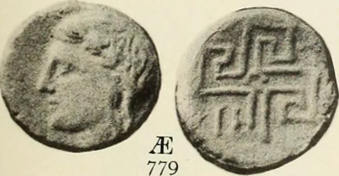 An illustration from Numismata graeca; Greek coin-types, classified for immediate identification, 1910, leaf 570